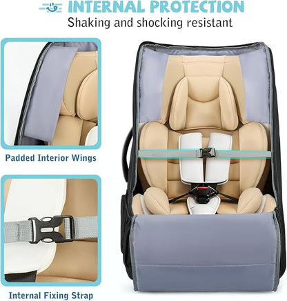 RAINSMORE Car Seat Travel Bag for Airplane Padded Car Seat Backpack Heavy-duty Car Seat Cover for Air Travel Gate Check Carseat Carrier Bags for Airport Fits Infant Carriers & Boosters