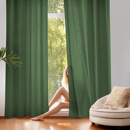 NICETOWN Non-See-Through Dark Green Sheer Curtains 84 inches Long 2 Panels for Living Room, 52" Wide Grommet Window Drapes for Nursery- Home Decoration Light Filtering Elegant Window Treatment