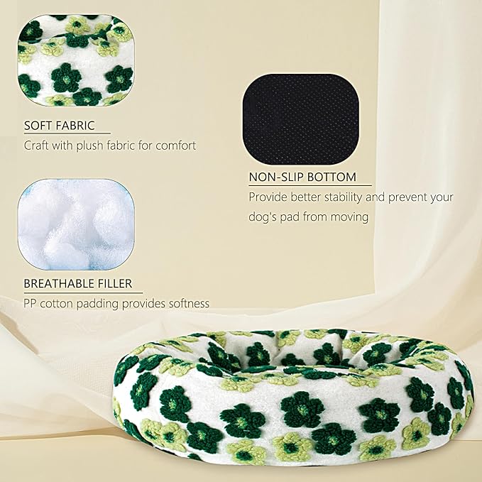 39 Inch Calming Dog Bed for Large Dogs, Round Anti-Anxiety Warm Bed, Soft Cozy Anti-Slip Donut Washable Pet Bed, Fits up to 100 lbs Pets
