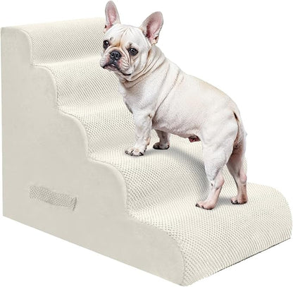 PAWSCART Pet Stairs for Dogs 5-Step, 22.8" H Pet Stairs for High Bed, Couch Sofa & Chair, 30D Material Soft Foam Dog Steps with Non-Slip Bottom Surface Removable Washable Cover, Beige