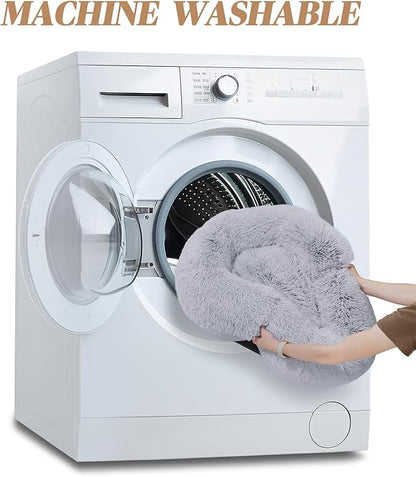 Calming Small Dog Bed, Donut Fluffy Anti-Anxiety Round Washable Cute Bed, Plush Cozy Cuddler Warming Soft Comfort Pet Bed for Small Medium Dogs Cats, 28inch,Light Grey