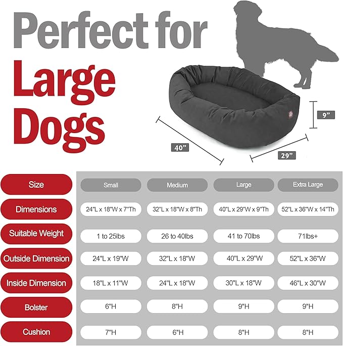 Majestic Pet Suede Shredded Memory Foam Mix Calming Dog Bed Washable - Cozy Soft Round Dog Bed with Spine for Head Support - Fluffy Donut Dog Bed, 40 Inch, Gray