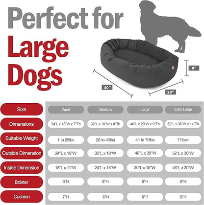 Majestic Pet 40 Inch Suede Calming Dog Bed Washable – Cozy Soft Round Dog Bed with Spine Support for Dogs to Rest Their Head - Fluffy Donut Dog Bed 40x29x9 (Inch) - Round Pet Bed Large – Gray (2025)