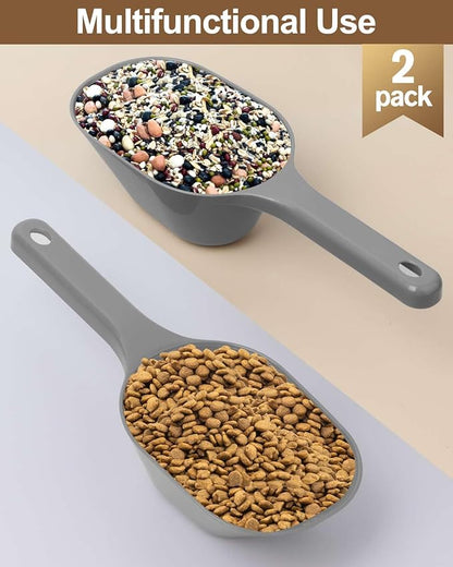 2 PACK Dog Food Scoop,1 Cup Capacity Pet Food Scoop With Measuring Lines For Dog, Puppy and Cat (Grey)