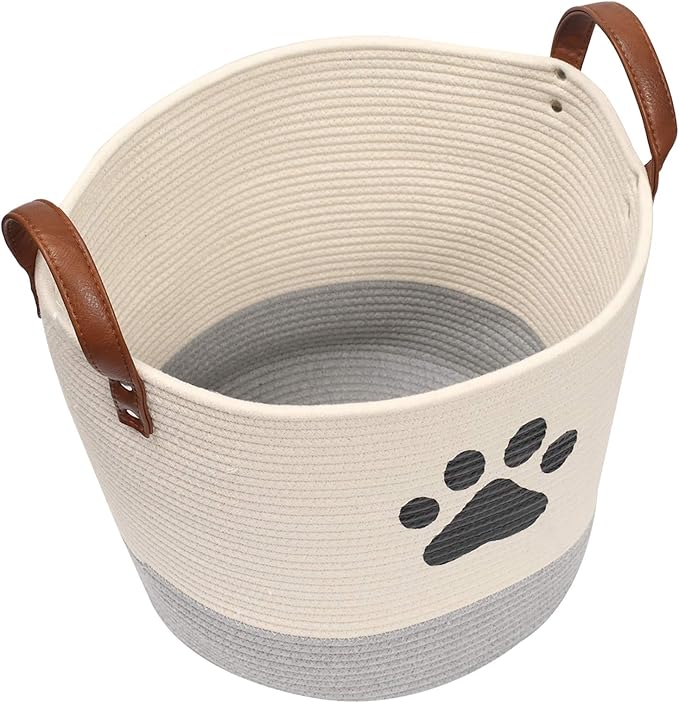 Cotton dog toy basket storage, puppy toy basket, puppy bins, laundry basket blanket storage bin - Perfect for organizing pet toys, blankets, leashes, pee mats and diapers -beige gray