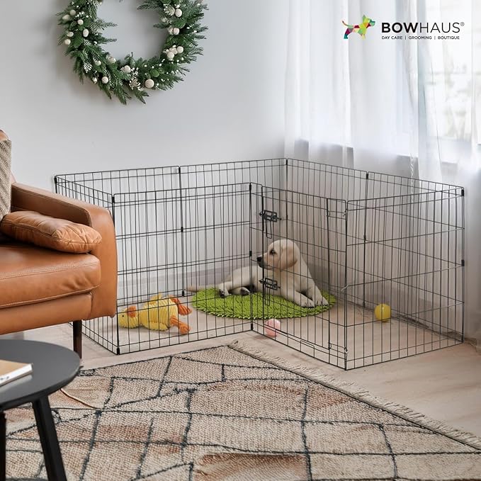 Foldable Outdoor/Indoor Pet Playpen with Gate, Available in 36 Inch Height Metal Portable Kennel, Heavy-Duty Exercise Fence Cage 8 Panels for Large Dog, Animals