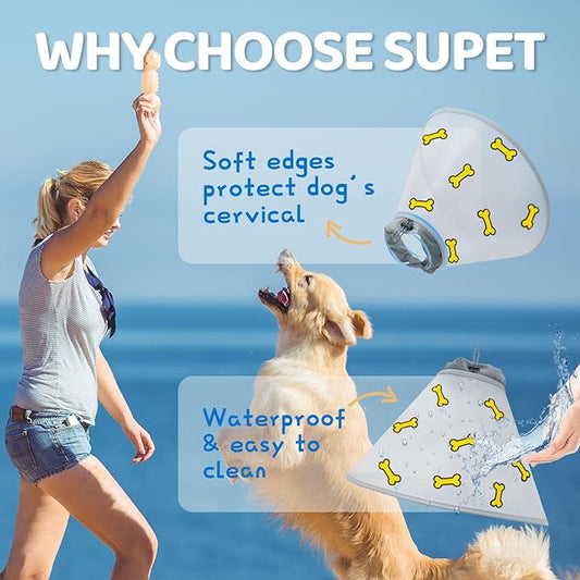 Supet Dog Cone Collar After Surgery to Stop Licking: Adjustable Recovery Elizabeth Collar Alternative for Large Medium Small Dogs, Plastic Pet Head Neck Cone (XS)