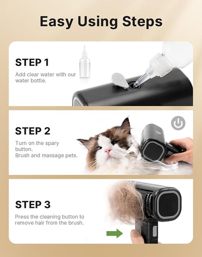 Pet Steam Brush for Indoor Cats & Dogs Grooming, Spray Hair Removal Comb for Massaging, Deshedding & Dander, Water Brush for Long & Short Haired Pets Spritz Defur Comb