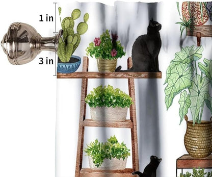 Bohemian Flower Window Valance Curtains, Colorful Boho Floral Black Cats Art Green House Tropical Plants Potted Flower Valance Curtain for Farmhouse Bedroom Living Room Kitchen 54x18inch