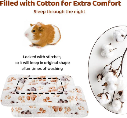 Amakunft 2 Pcs Guinea Pig Bed Mat Washable, Rabbit Winter Bed Pad for Indoor, Warm Small Animal Bed Mattres, Fleece Sleeping Pad for Bunny, Rat, Hedgehog, Sugar Glider, Chinchilla (Paw, Medium)
