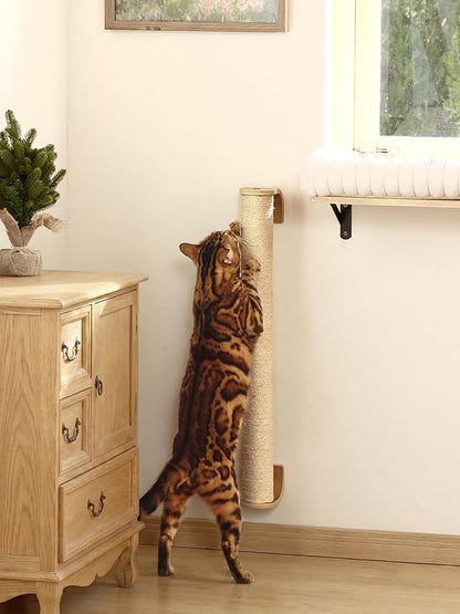 FUKUMARU Cat Wall Scratcher, 28" Wall Mounted Kitten Scratching Post, Sturdy Sisal Climbing Tree for Indoor Cats