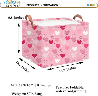 Rectangular Storage Basket Empty,Collapsible Gift Basket with Handles,Heart Print Basket, Books Box,Room Decor(Love You Heart)