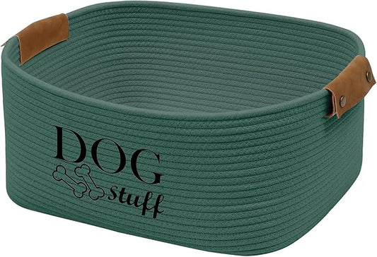 Geyecete Square Dog toy basket storage Cotton Rope Storage Basket Pet/Pet Toy And Accessory Storage Bin Doy Toy Box-Green
