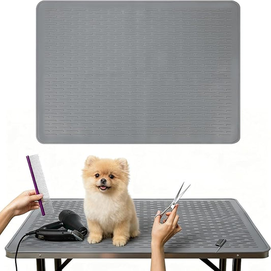 Dog Grooming Table Mat Pad Non Slip, Multipurpose Soft Pet Grooming Table Mats at Home, 28 x 19.7 Inch Silicone Durable Anti-Fatigue Groomer Mats Paw Protection Easy-Clean Cat Dog Bath Mat (Grey)