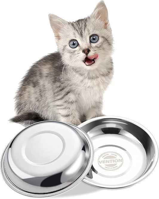 VENTION Small Shallow Cat Food Bowls, Outer Dia. 5.8 in Whisker Fatigue Cat Bowl, Stainless Steel Cat Food Dish for Indoor Cats, Set of 2 Replacement Cat Bowls for Raised Station(10.8 Fl.oz)