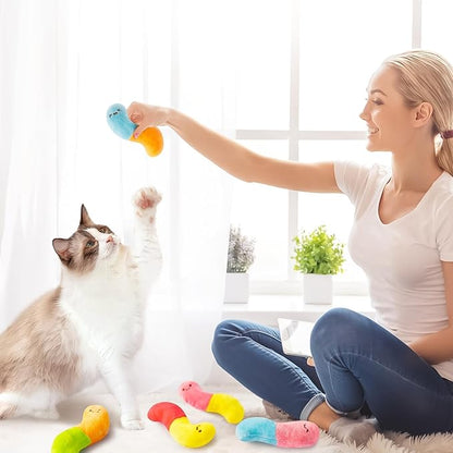 L1rabe Worm Candy Catnip Stuffed Toys - 6P Colorful Worm Organic Cat Toys Funny Indoor Chew Bite Kick Tools, Interactive Pet Supplies Cat Lovers Kittens Birthday Presents Pet Summer Gifts