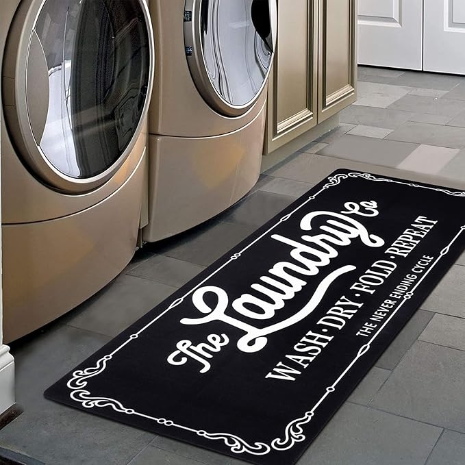 Pauwer Laundry Room Rug Runner 20"x48" Waterproof Rubber Laundry Mat Non Slip Kitchen Mats for Floor Washable Floor Mat Runner Rug for Farmhouse Mudroom Washroom Bathroom Decor