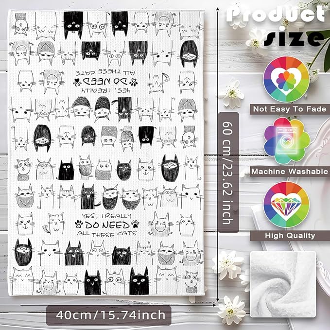 Cat Kitchen Towels - Quick-Dry Decorative Kitchen Hand Towels with Swarm of Kittens Art, Decorative Dish Towel for Enthusiastic Pet Moms | Whimsical Home Accent & Crazy Cat Lady Gifts