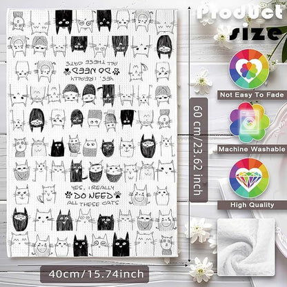 Cat Kitchen Towels - Quick-Dry Decorative Kitchen Hand Towels with Swarm of Kittens Art, Decorative Dish Towel for Enthusiastic Pet Moms | Whimsical Home Accent & Crazy Cat Lady Gifts