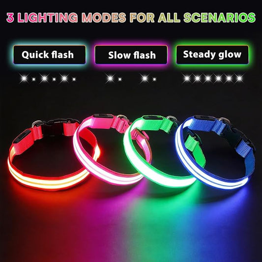LED Light Up Dog Collar for Night Walking, Rechargeable Safety Glow Illuminated Collar with 3 Modes Flashing, Reflective Adjustable Pet Light for Small/Medium Dogs Puppy 15-19" Neck 1 Pack (Red)