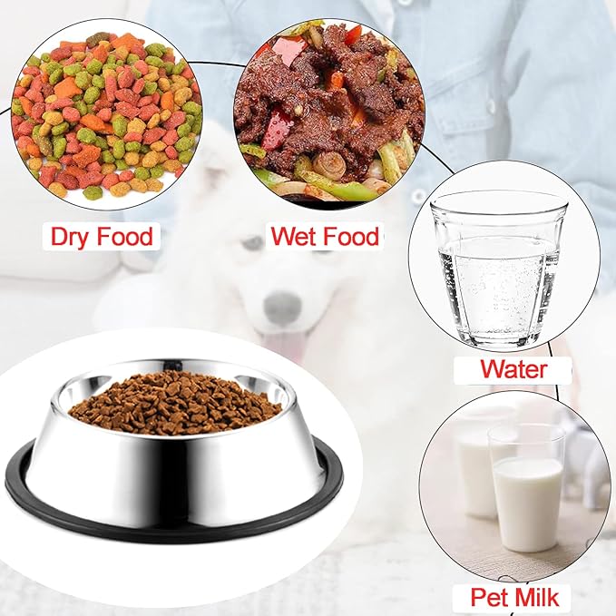 Stainless Steel Dog Bowls, 2.2 Cup/18oz Cat Bowl Water and Food with Rubber Base, Pet Bowls for Medium Dogs, Cats and Rabbit, 3Pack