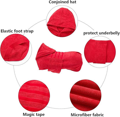 Geyecete Dog Drying Coats with Hood - Dog Towels Absorbent Robe - Fast Drying Super Absorbent - Red - XL