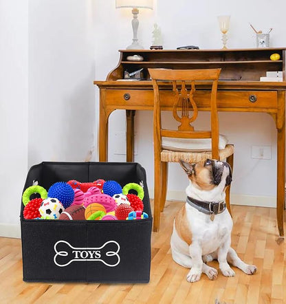 Geyecete Wooden Handle Soft Felt Storage Bin Organizer - Decorative Rectangular Pet Supplies Storage Basket/Bin - Black