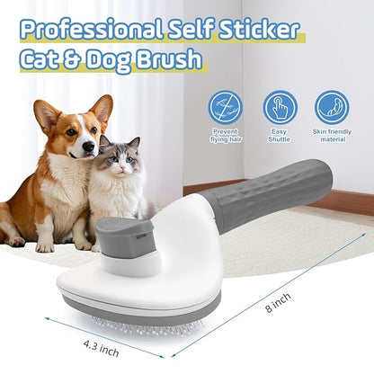 Cat Brush for Shedding,Self Cleaning Dog Brush for Shedding,Skin Friendly Cat Brushes for Indoor Cats Grooming Massage,Dog Slicker Brush for Cats Loose Fur Long&Short Hair Removal Grey