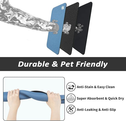Dog Food Mat - Absorbent Cat Mat for Food and Water, No Stains Pet Feeding Bowl Mat, Easy to Clean Pet Placemats, Quick Dry Dog Water Dispenser Mat for Messy Drinkers | Paw Blue 24"x36"