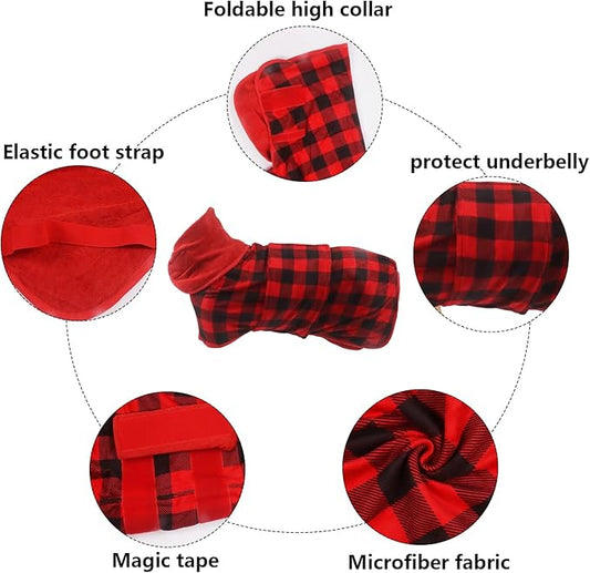 Geyecete Dog Drying Coat - Dog Bathrobe Towel - Microfibre Fast Drying Super Absorbent Pet Cat Bath Robe Towel, Luxuriously Soft - Red Black Grid - XXXL