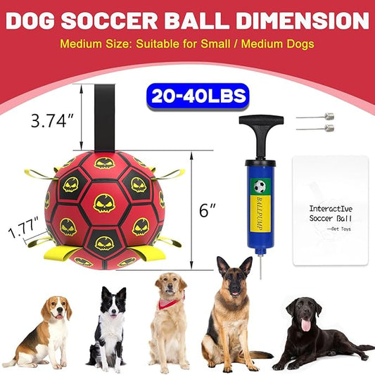 Interactive Dog Toy Balls with 4 Layers, World Cup Dog Soccer Ball with Straps, Durable Dog Balls with Skull Pattern, Waterproof Advanced Football Pets, Indoor & Outdoor Use(6 Inch)