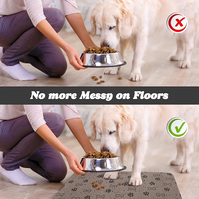 Dog Food Mats,Cat Absorbent Water Bowl Feeding Mats Pet Placemats for Food and Water Spot 17 * 30 inch