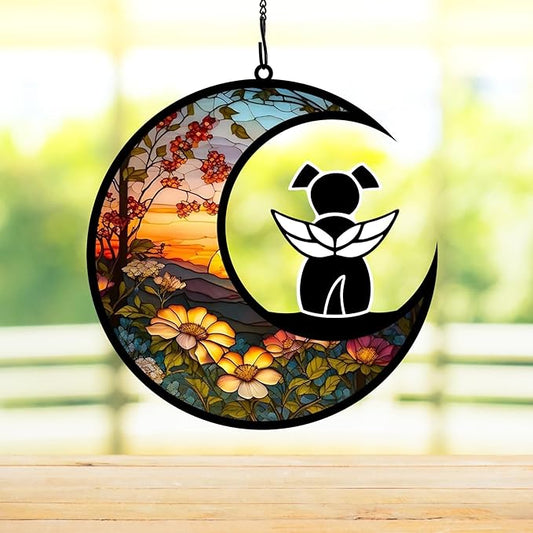 BamLue Dog Ornament Suncatcher Memorial Gifts for Dog Lovers, A Black Dog with Wings on Window Hangings Suncatcher, Loss of Dog Sympathy Gift, Remembrance Gifts in Memory
