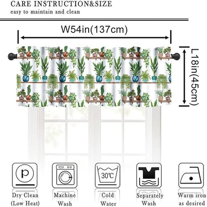 Bohemian Flower Valance Curtains, Watercolor Succulent Plants Green Indoor Plants Potted Flower Window Valance Curtain for Farmhouse Bedroom Living Room Kitchen 54x18inch