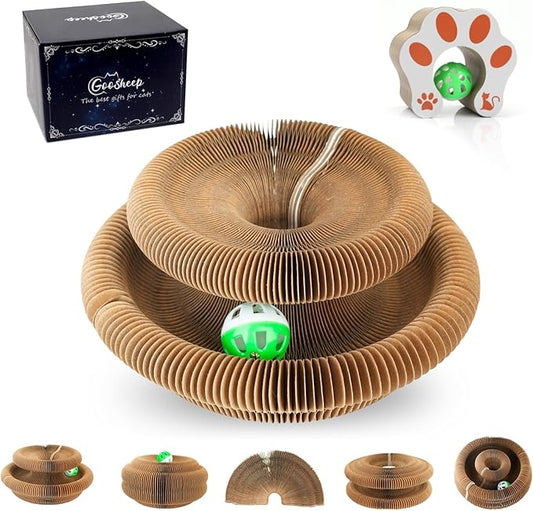 Goosheep 1 Pack Accordion Magic Organ Cat Scratcher Toys for Indoor Cats - Cardboard Cat Scratching Board Ball Scratcher Pad
