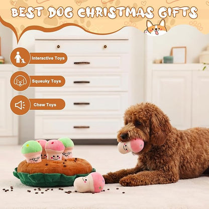Skylety 7 Pcs Interactive Dog Toys Set, Snuffle Mat for Dogs, Treat Hiding Puzzle and Squeaky Plush, Mushroom Dog Toys for Small Medium Dogs, Training and Boredom Relief Plaything