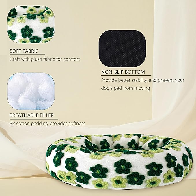 31 Inch Calming Dog Bed for Medium Dogs, Round Anti-Anxiety Warm Bed, Soft Cozy Anti-Slip Donut Washable Pet Bed, Fits up to 50 lbs Pets