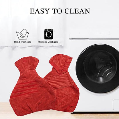 Geyecete Pineapple Grid Fast Drying Super Absorbent Dog Cat Bath Robe Towel - Red - 3XL