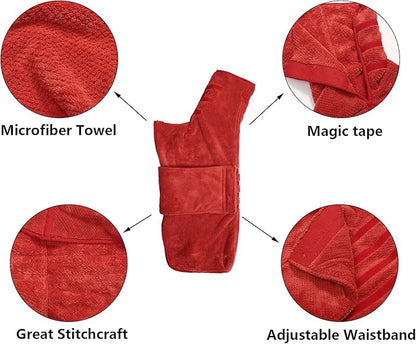 Geyecete Pineapple Grid Fast Drying Super Absorbent Dog Cat Bath Robe Towel - Red, XL