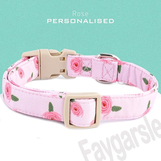 Faygarsle Pink Floral Dog Collar with Roses Pattern, Spring Summer Design for Small Medium Large Dogs L