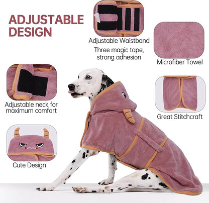 Magic Sticker & Belly Strap Dog Drying Coat, Microfibre Material Fast Drying Super Absorbent Towel, Dog Robes for After Bath - Small to Large