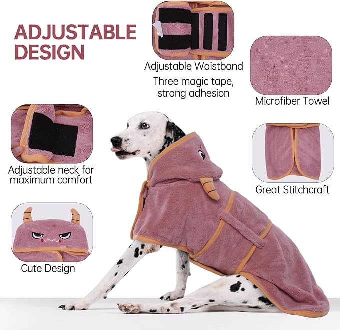 Microfibre Dog Drying Coat & Towel, Super Absorbent Fast Drying, Magic Sticker & Belly Strap, Robes for After Bath - Small to Large Dogs & Cats