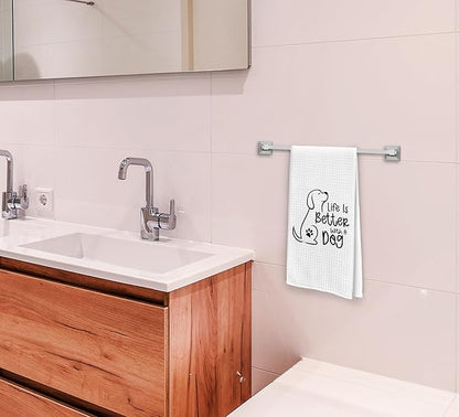 Life Kitchen Dish Towels 16x24 Inches, Funny Dog Decorative Absorbent Hand Tea Bathroom Towels, Dog Lovers Gifts