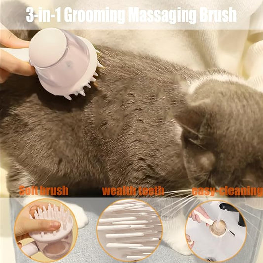 3 In One Pet Massaging Brush - Clean,Massage,Groom Comb - Silicone Comb Suppleness Brush ，Pet Friendly Wash Tools For Cats&Dogs (white)