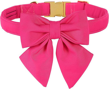 Maca Bates Hot Pink Dog Collar with Cute Rose Red Solid Sailor Bow Tie,Small Girl Boy Dogs,Girly Adjustbale Durable Breakaway Soft Collars with Bowtie for Female Male Puppy,Pet with Metal Buckle