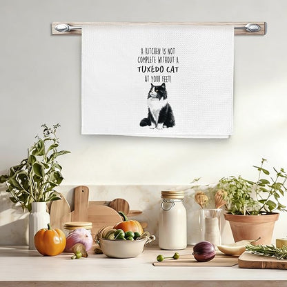Funny Tuxedo Cat Gifts Kitchen Towels, Cat Lover Gifts for Women, Funny Hand Towels for Bathroom Decor, A Kitchen is Not Complete Without A Tuxedo Dishcloths Dish Towel forKitchen 16x24 Inches