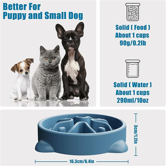 Slow Feeder Dog Bowls Small Breed, Dog Food Bowl Small Anti-Choking Bloat Stop Puzzle Healthy Eating Bowl (Blue, 1 Cup)
