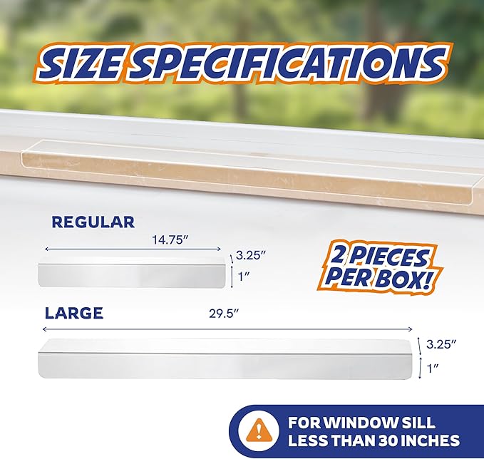 Panther Armor Window Sill Protector 2 Pack, Window Sill Cover and Windowsill Protector for Dogs and Cats, Clear Window Ledge Protector, Fits 29.5 x 3.25 Inch Sills, Easy Stick On Install, Large