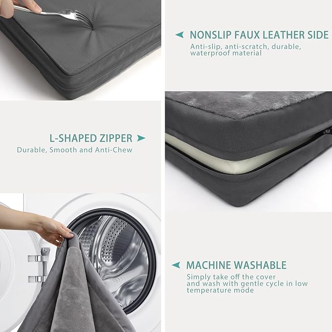 Vonabem Waterproof Outdoor Dog Bed Large Medium Sized Dogs, Washable Crate Pad 35 inch, Foam Orthopedic Pet Beds with Removable Cover,Durable Anti-Slip Kennel Pads 35"x22", Gray