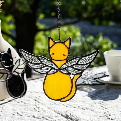 Orange Cat Memorial Gift Stained Glass Suncatcher,Angel Cat Decor Stained Glass Window Hangings,Loss of Cats Sympathy Gifts for Catss Lover,Pet Memorial Gifts for Women